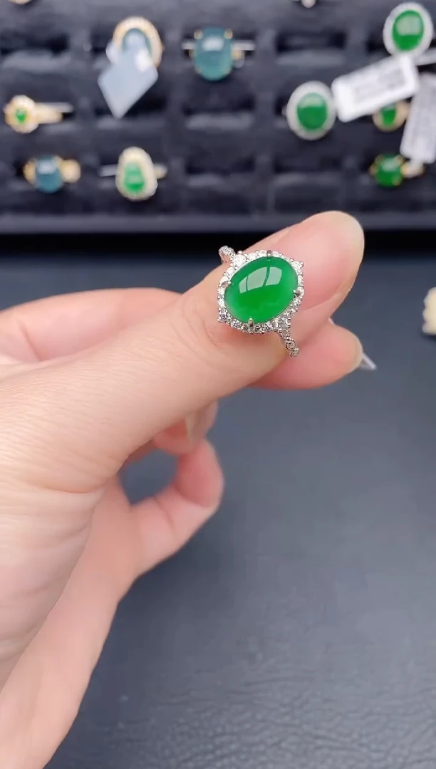 银S925镶嵌戒指翡翠天然a货翡翠216