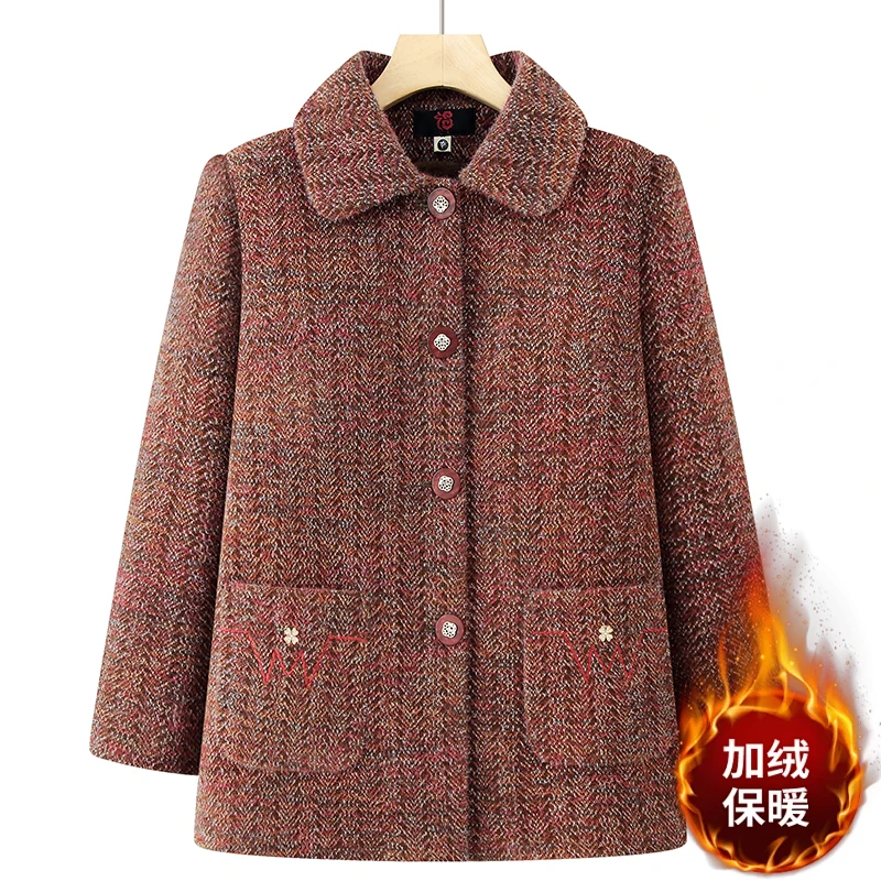 2233妈妈装冬款加绒加厚外套中老年洋气开衫保暖上衣奶奶加绒棉服