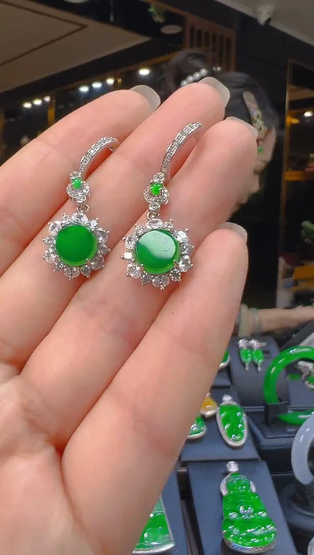 银S925镶嵌翡翠耳饰078（多样性发其一）