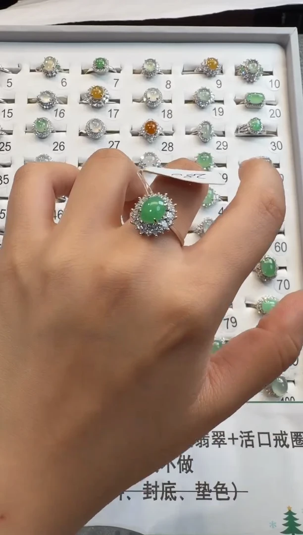 银S925镶嵌戒指翡翠925银镶翡翠戒指镶嵌27