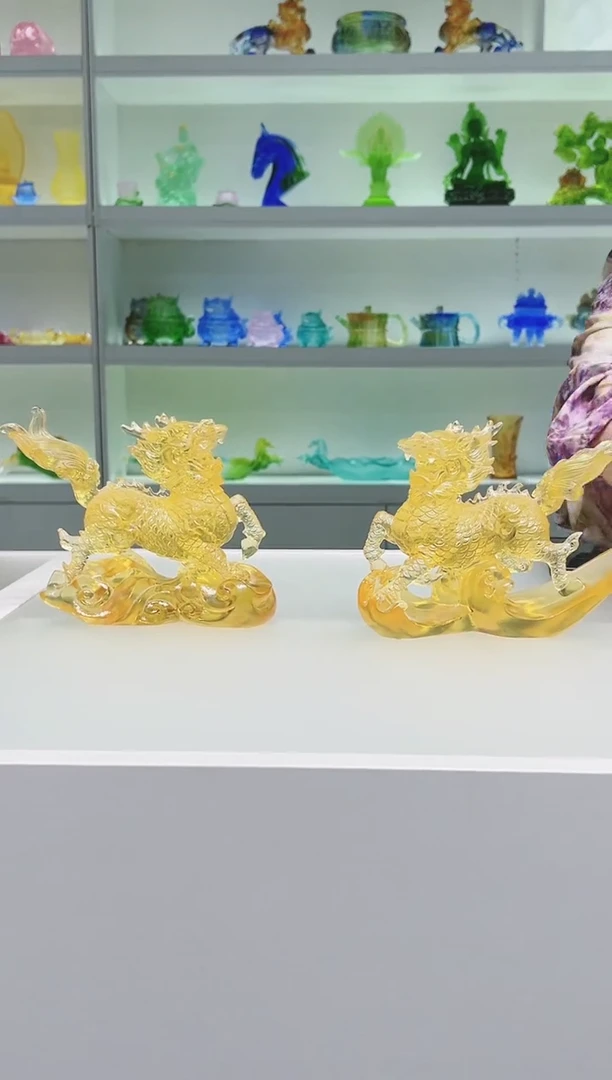 手工艺品琉璃用****6古法琉璃一对麒麟