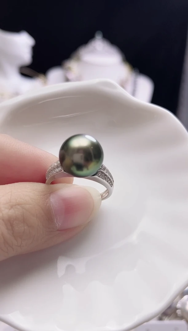 银S925镶嵌戒指海水珍珠大溪地珍珠戒指