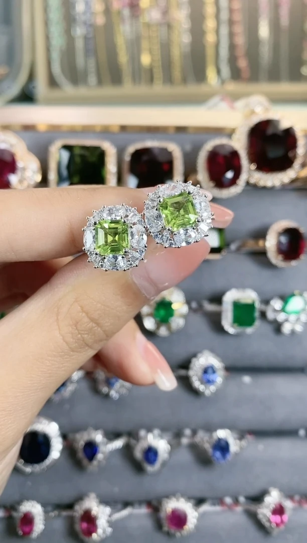 耳饰银S925镶嵌橄榄石·