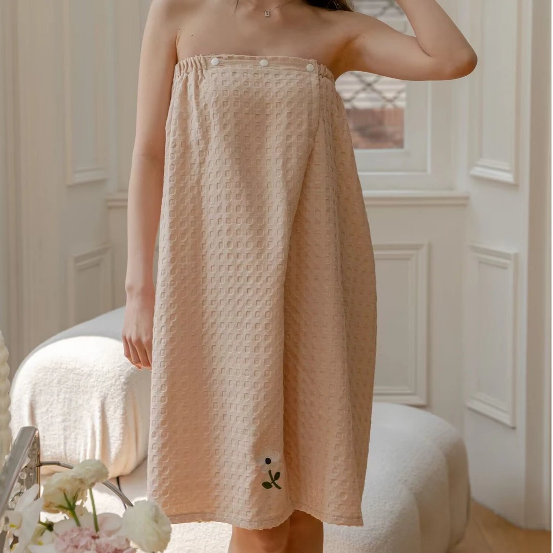 【福利】全棉华夫格浴裙气质宽松格子时尚