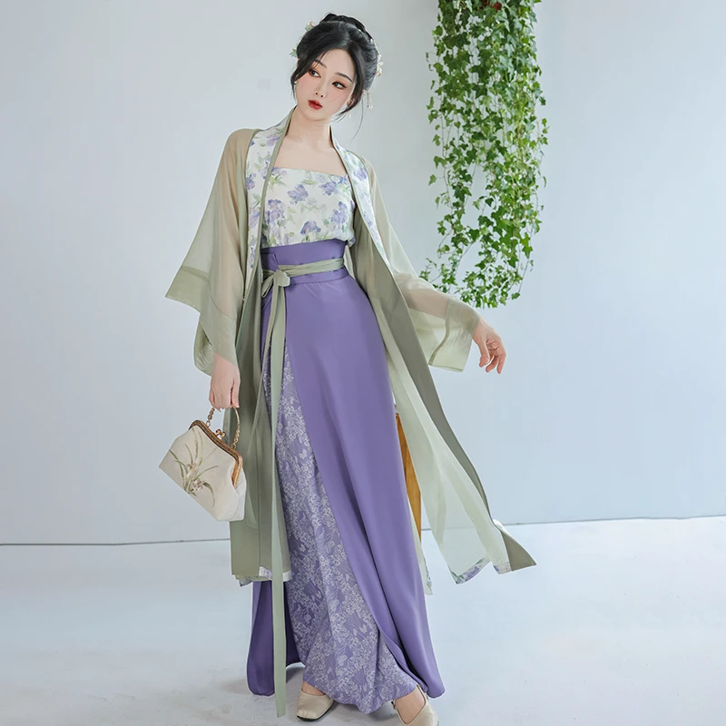 拟梦【茉莉青提】原创宋制汉服旋裙长干寺长衫绿紫提花春夏通勤日常