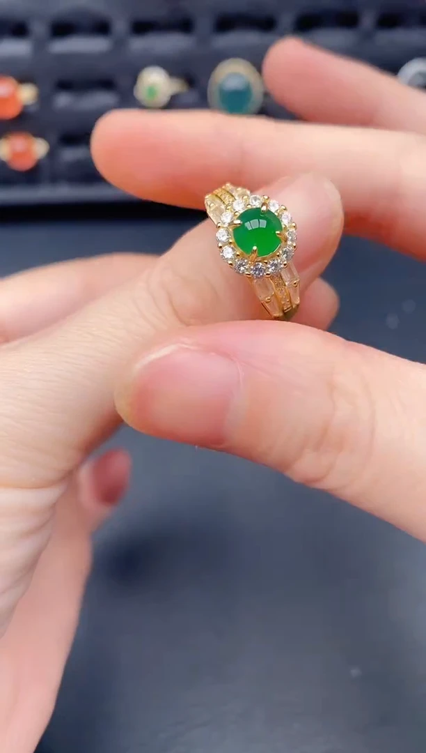 银S925镶嵌戒指翡翠天然a货翡翠508