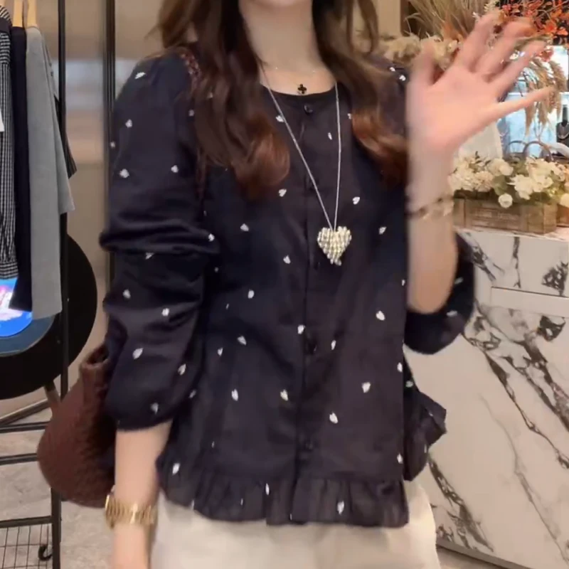 【爱心衬衫】秋季法式优雅风薄款爱心设计感花边长袖衬衣LK2505932