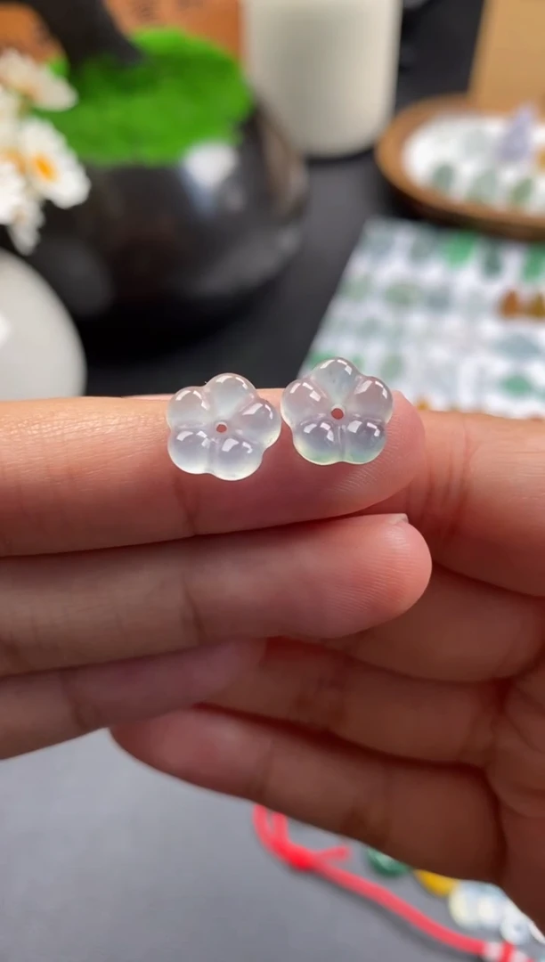 散珠翡翠冰种花花一对