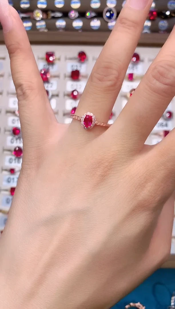 红宝石戒指银S925镶嵌46玫瑰金