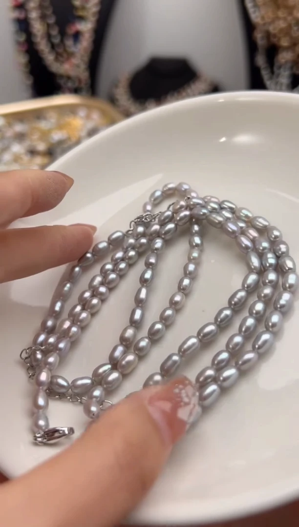 未镶嵌淡水珍珠63珍珠项链（无核）灰色