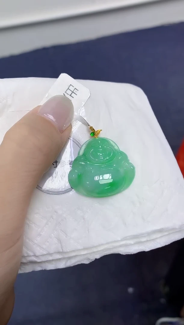 颈饰18K金镶嵌翡翠天然缅甸翡翠A货百元以上9元证书费自理