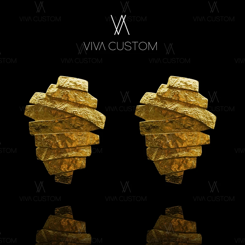 铜合金合成锆石耳饰 (欧美）时尚设计感气质金色岩层耳拍-