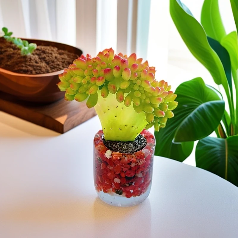 无土青松缀化1颗(含圆形红玛瑙花器