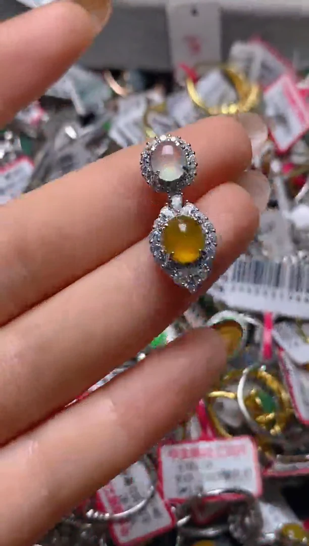 银S925镶嵌戒指翡翠叶*百内无证书