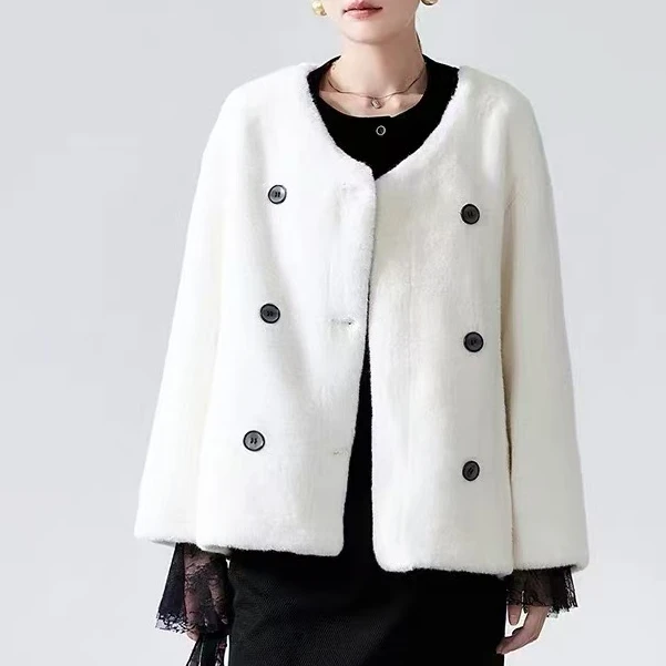 甜美风双排扣毛毛外套2385