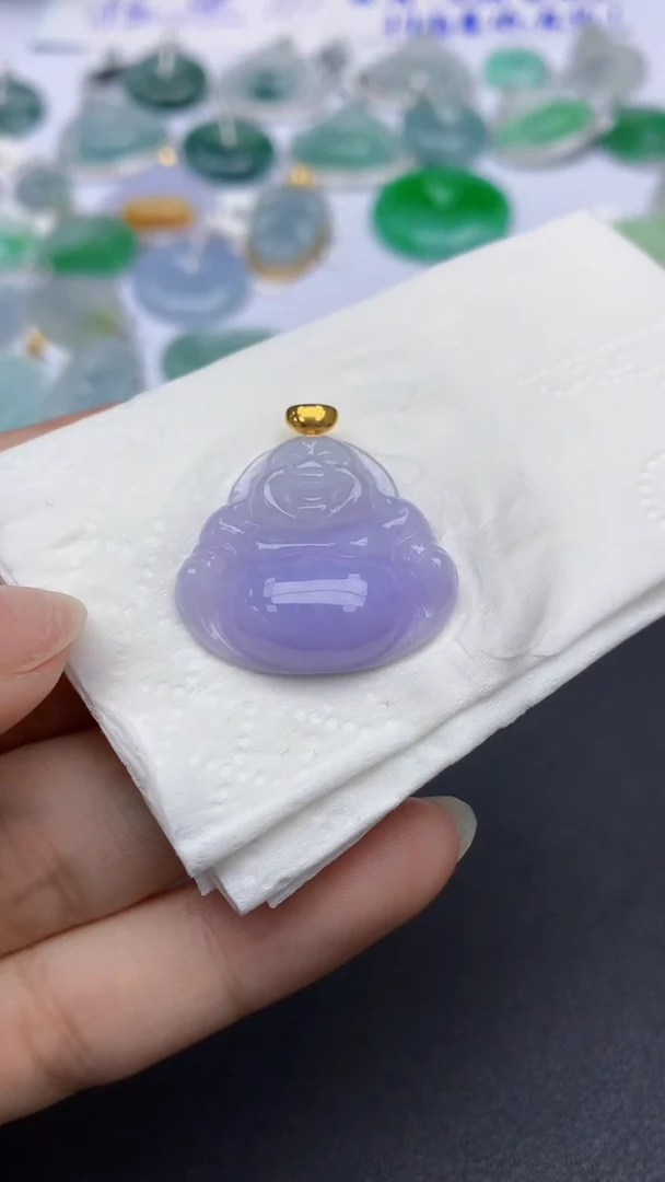 翡翠18K金镶嵌颈饰天然缅甸a货翡翠