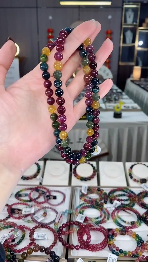 未镶嵌老矿碧玺色标彩虹三圈手串8mm+碧玺dan多样性发货一条