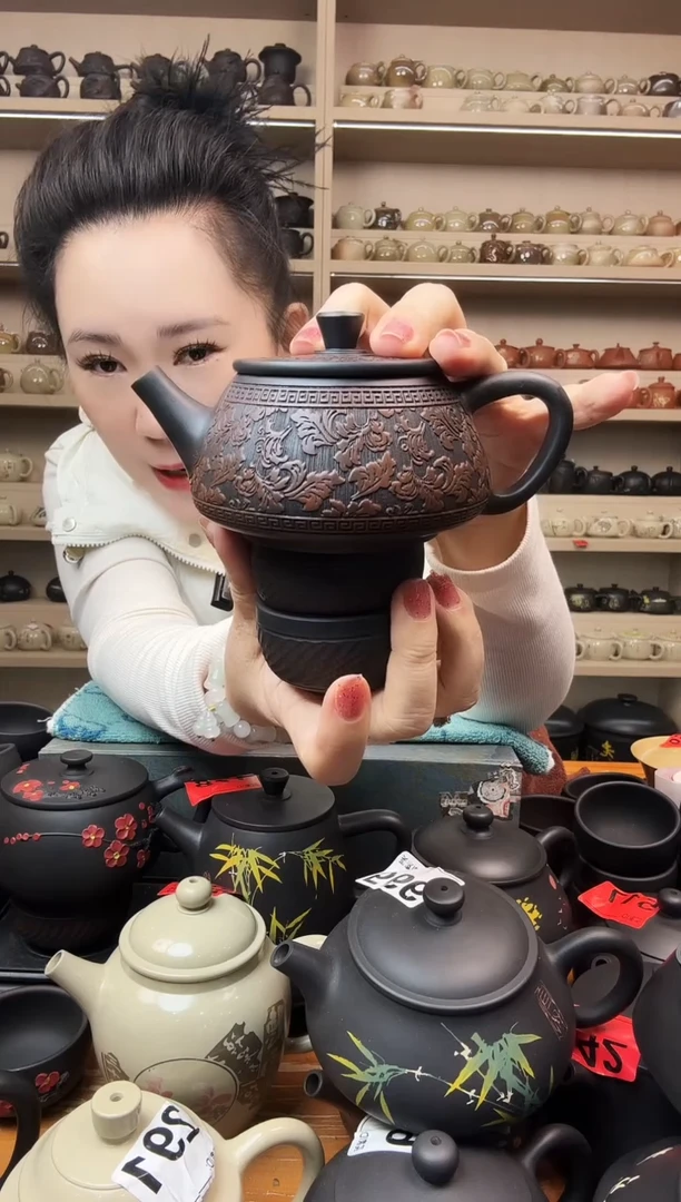 壶满雕花石瓢+2跳叨杯