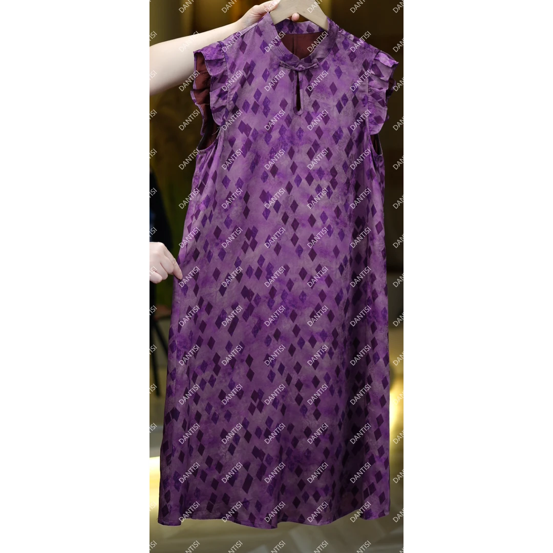 云祈《非遗美学》1484新中式复古印花盘扣时尚连衣裙