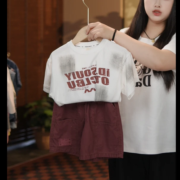 短袖儿童百搭男字母圆领韩版夏季中大童T恤上衣夏装童装纯棉时尚