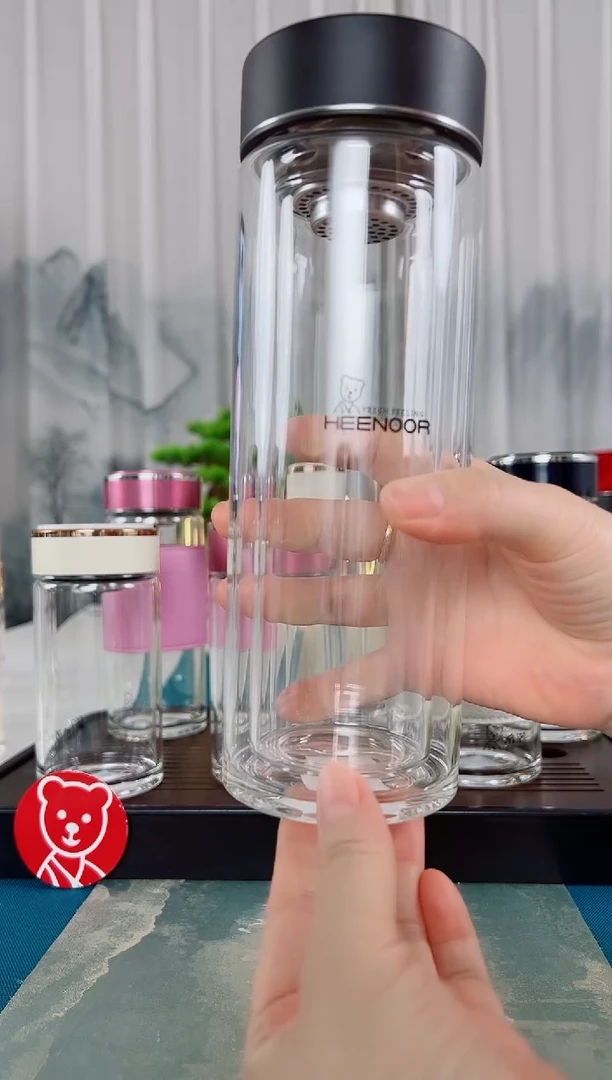 高硼硅玻璃茶隔款希诺双层玻璃杯400毫升9101黑色礼盒装