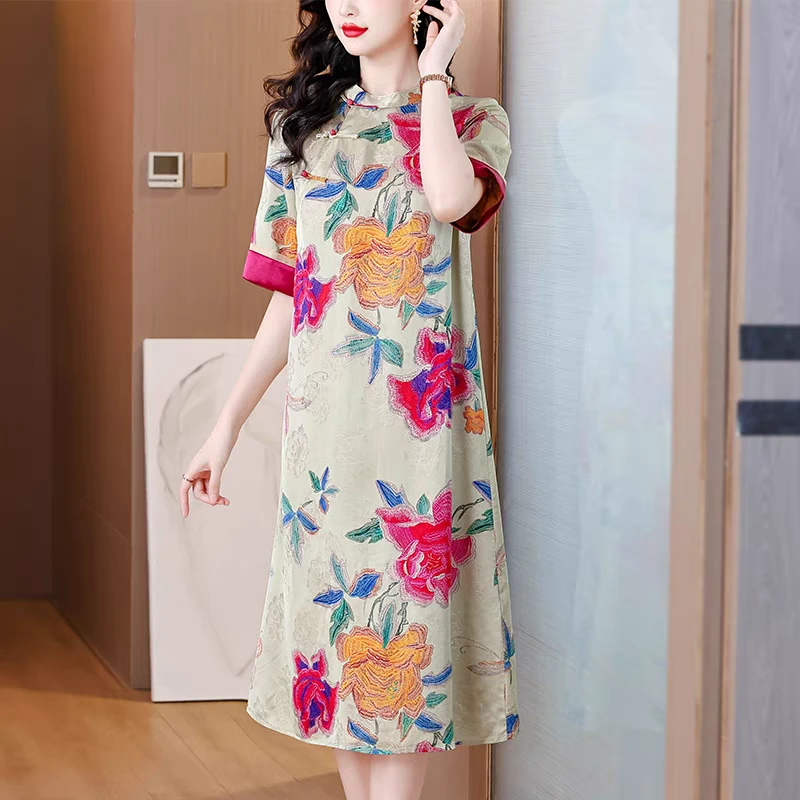 新晨专享新款新中式旗袍刺绣连衣裙大码裙子中国风民族风洋气A216