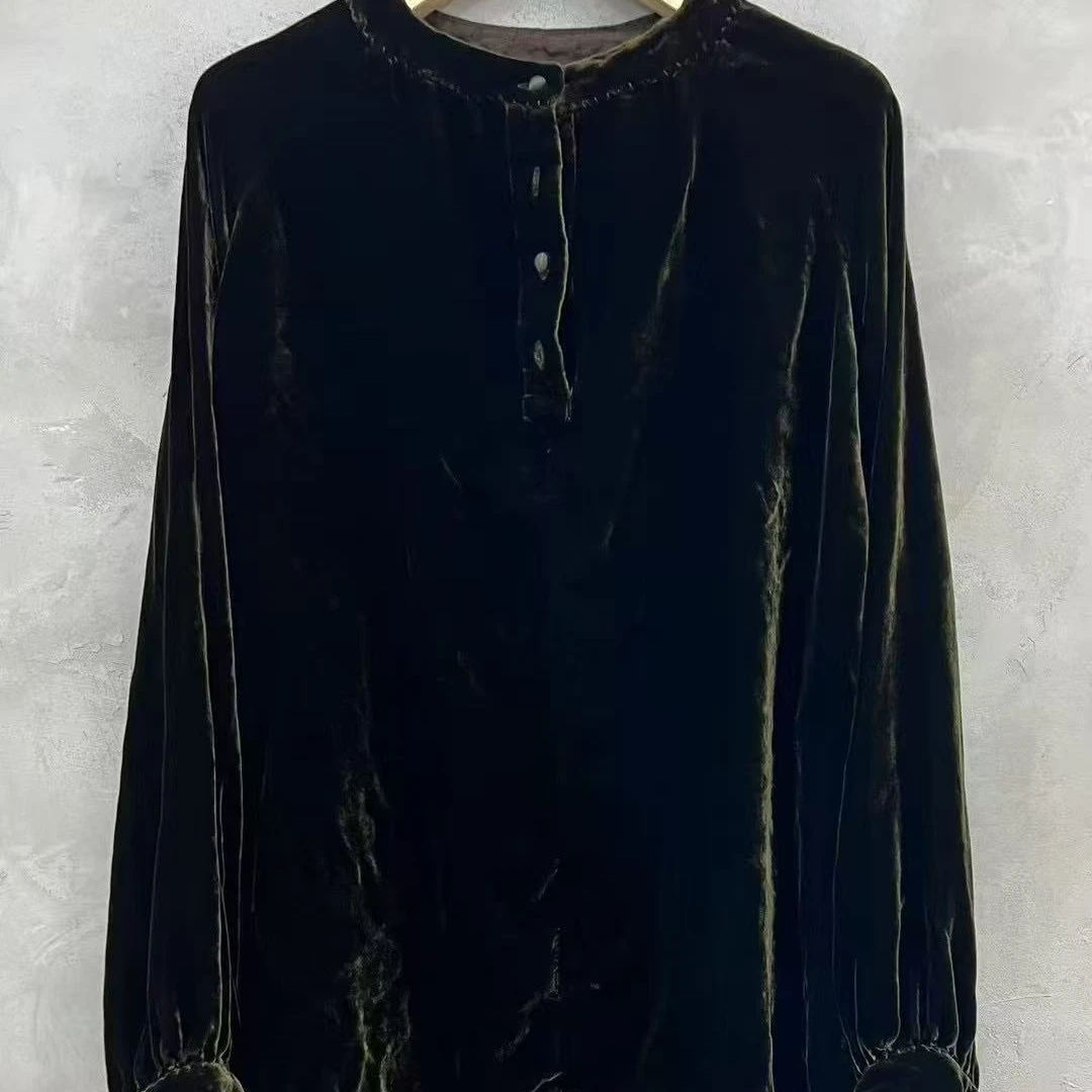 木木分享（古蘭木）GS6830百搭做旧圆领套头18%桑蚕丝82%丝上衣