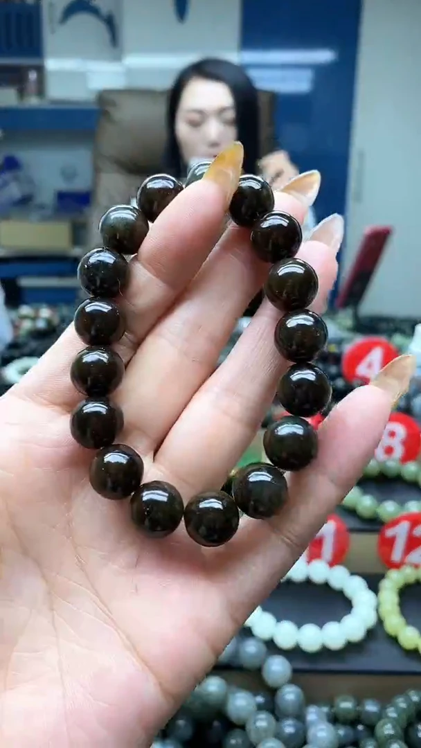 未镶嵌手串和田玉点墨青花12全糖有结构