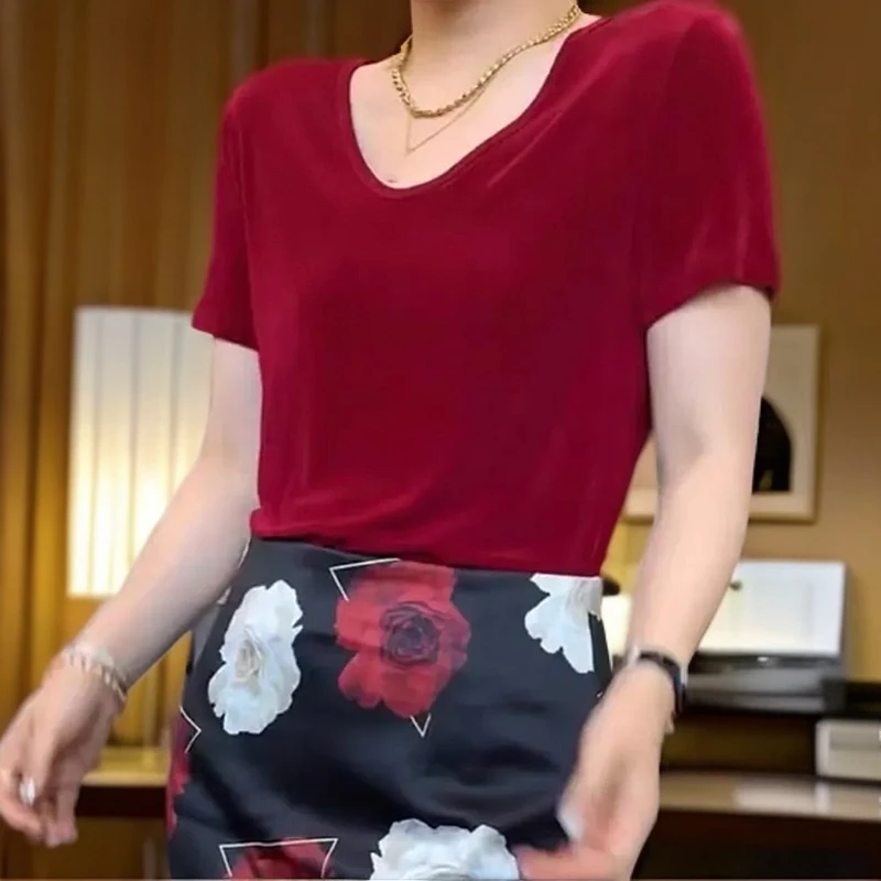 2024新款纯色透气百搭T恤显瘦气质时尚T恤半袖修身休闲夏季