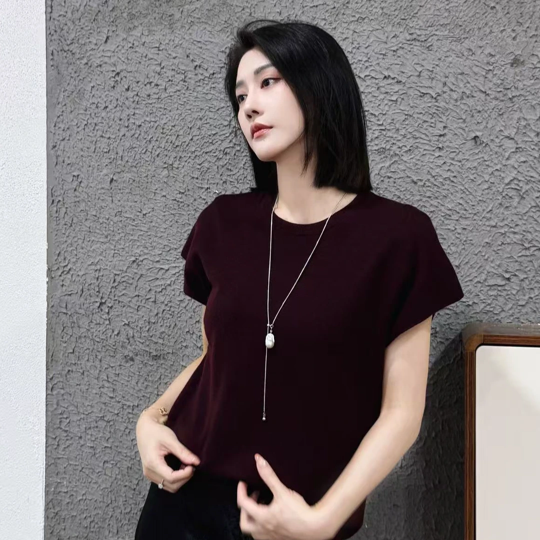 ES周七 KK35333【松弛感】绵羊毛时尚混纺简约短袖