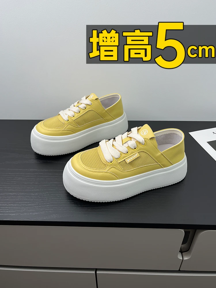 厚底两穿小白鞋女2025春夏新款时尚百搭网面透气增高女鞋轻便板鞋