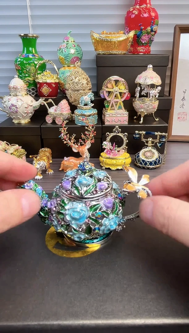 摆件七宝烧珐琅彩摆件  首饰盒    蜻蜓茶壶