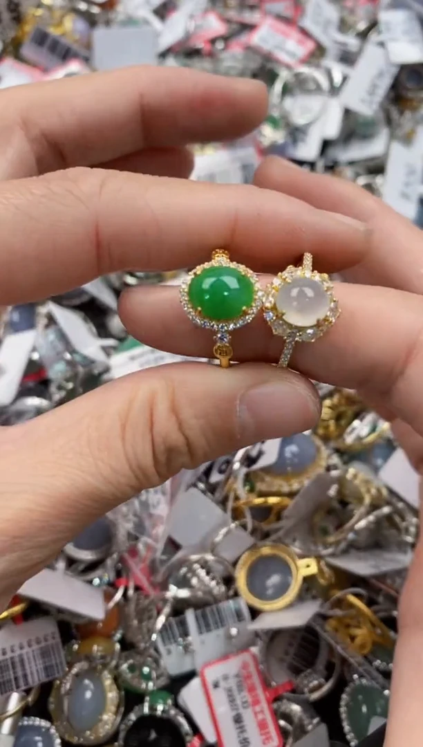 银S925镶嵌戒指翡翠444   2