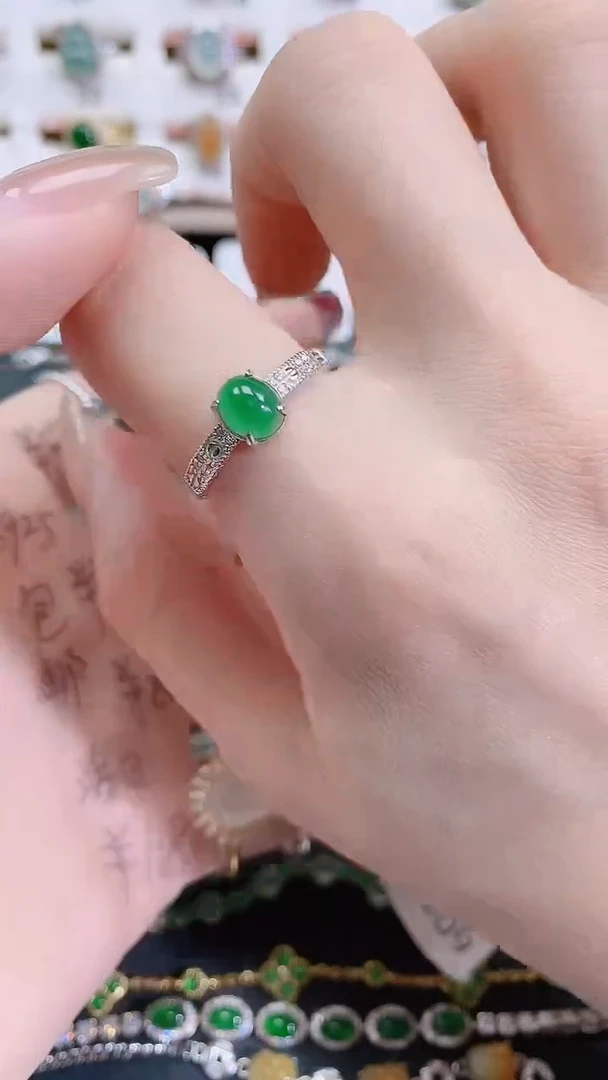 银S925镶嵌戒指翡翠天然翡翠
