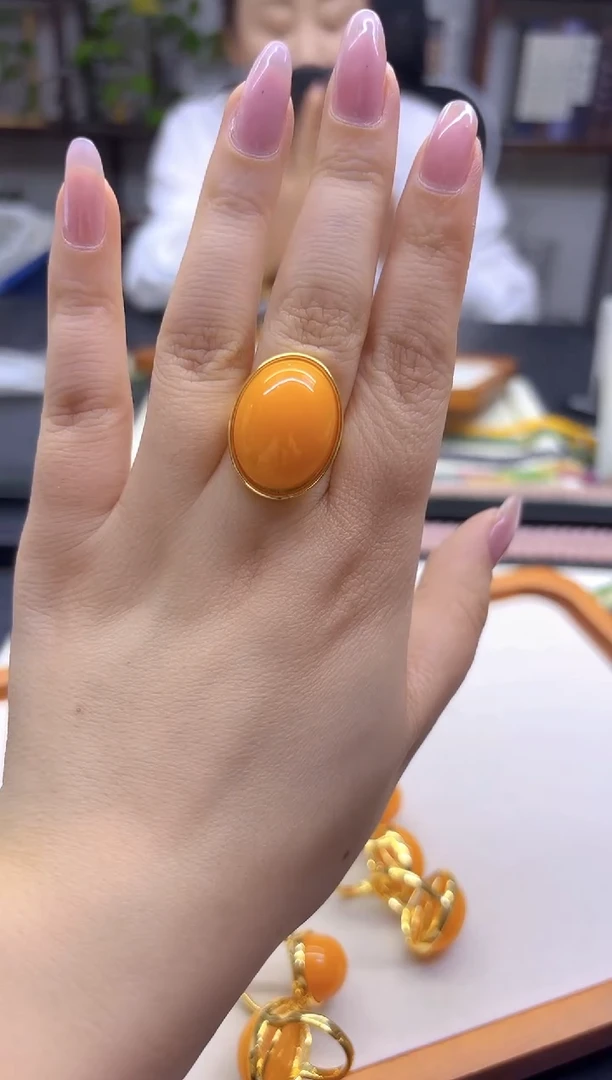 蜜蜡14K金镶嵌耳饰DIY款J130