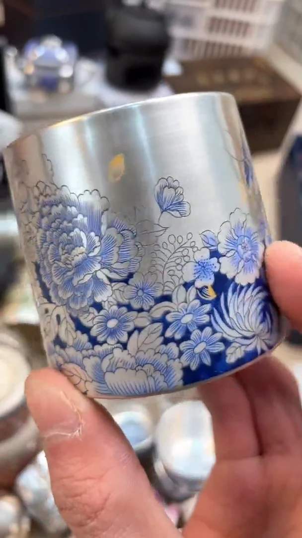【闪购商品】瓷片@@@@@@@@@@@蝶恋花蓝银主人杯