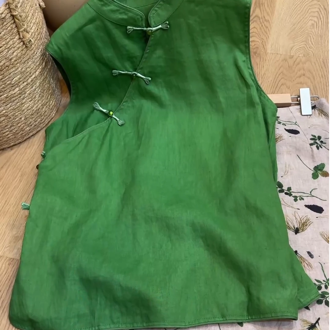 夏季简约斜襟纯色衬衫清冷感系带文艺复古上衣女