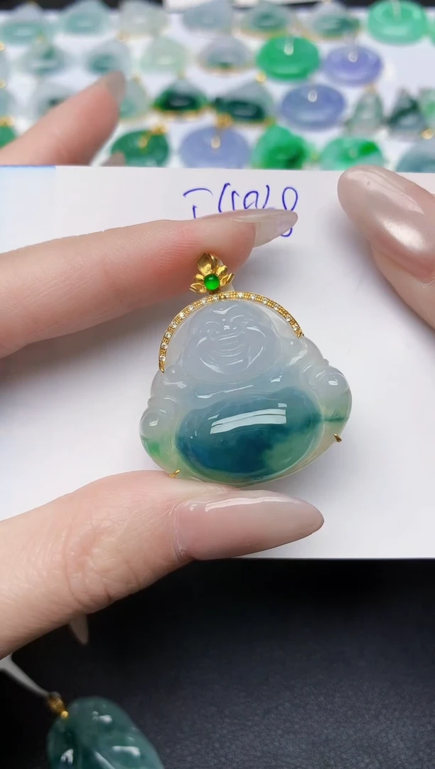 颈饰18K金镶嵌翡翠天然缅甸A货翡翠百元以上9元证书费自理