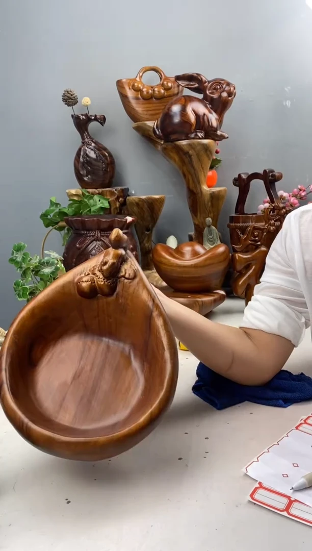 香樟木A57松鼠果盆/尺寸