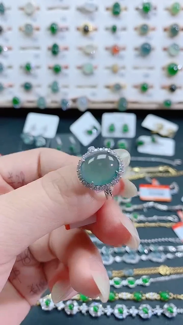 银S925镶嵌戒指翡翠天然翡翠