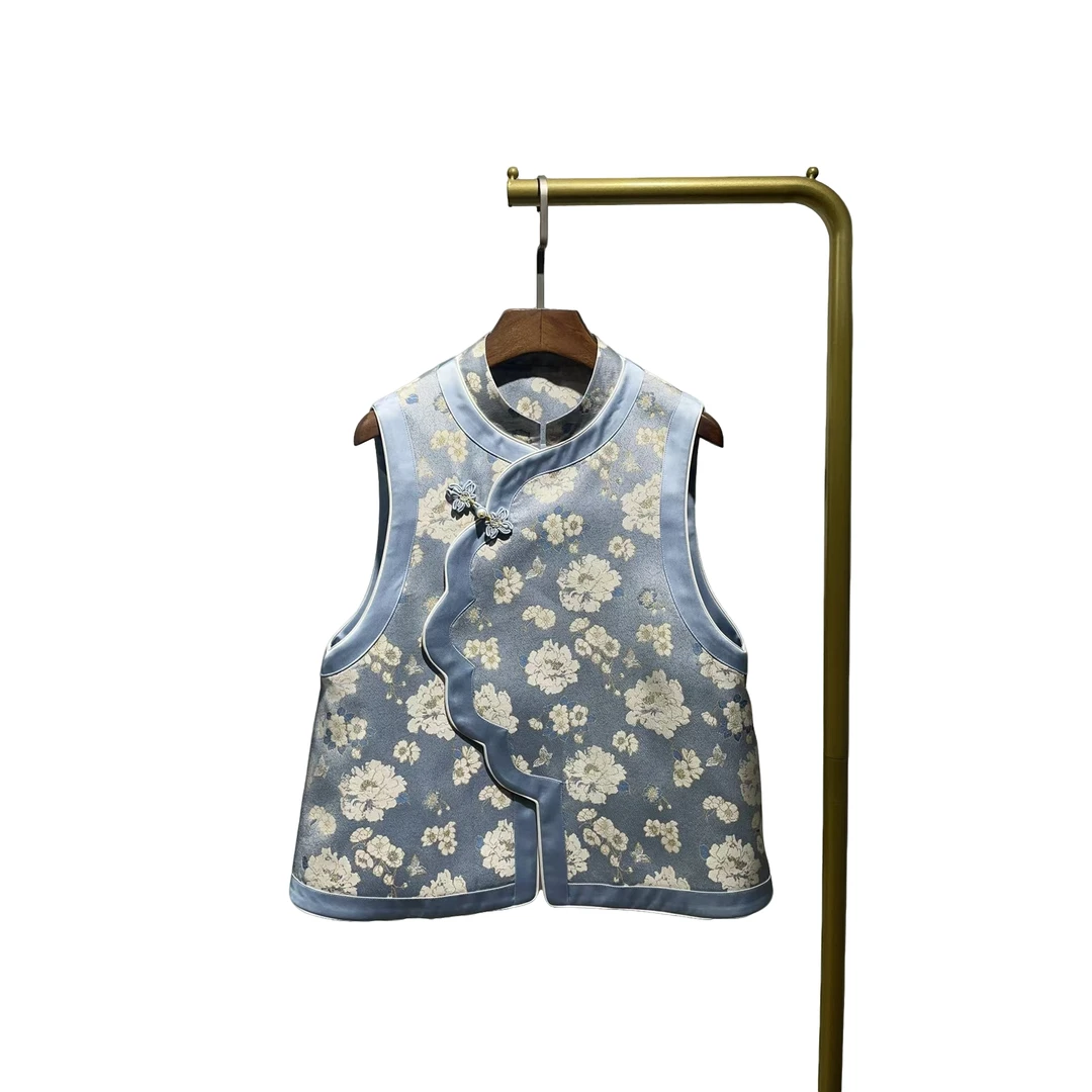 [山茶花.织金宋锦.马甲] 新中式 国风 桑蚕丝 马甲 X-115