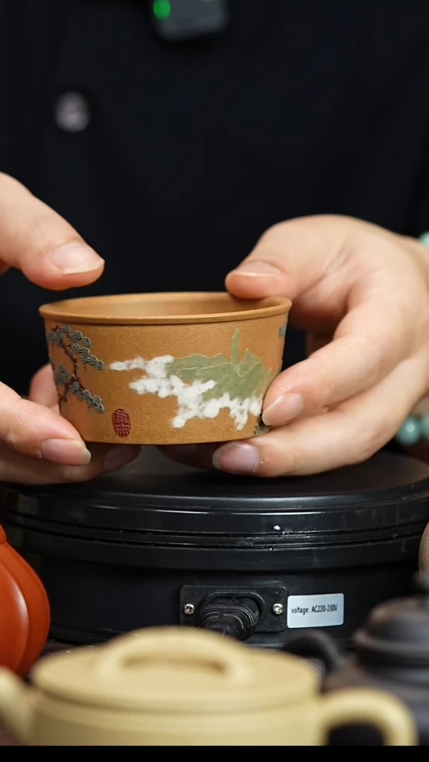 茶壶紫砂文人老段泥泥绘堆绘主人杯