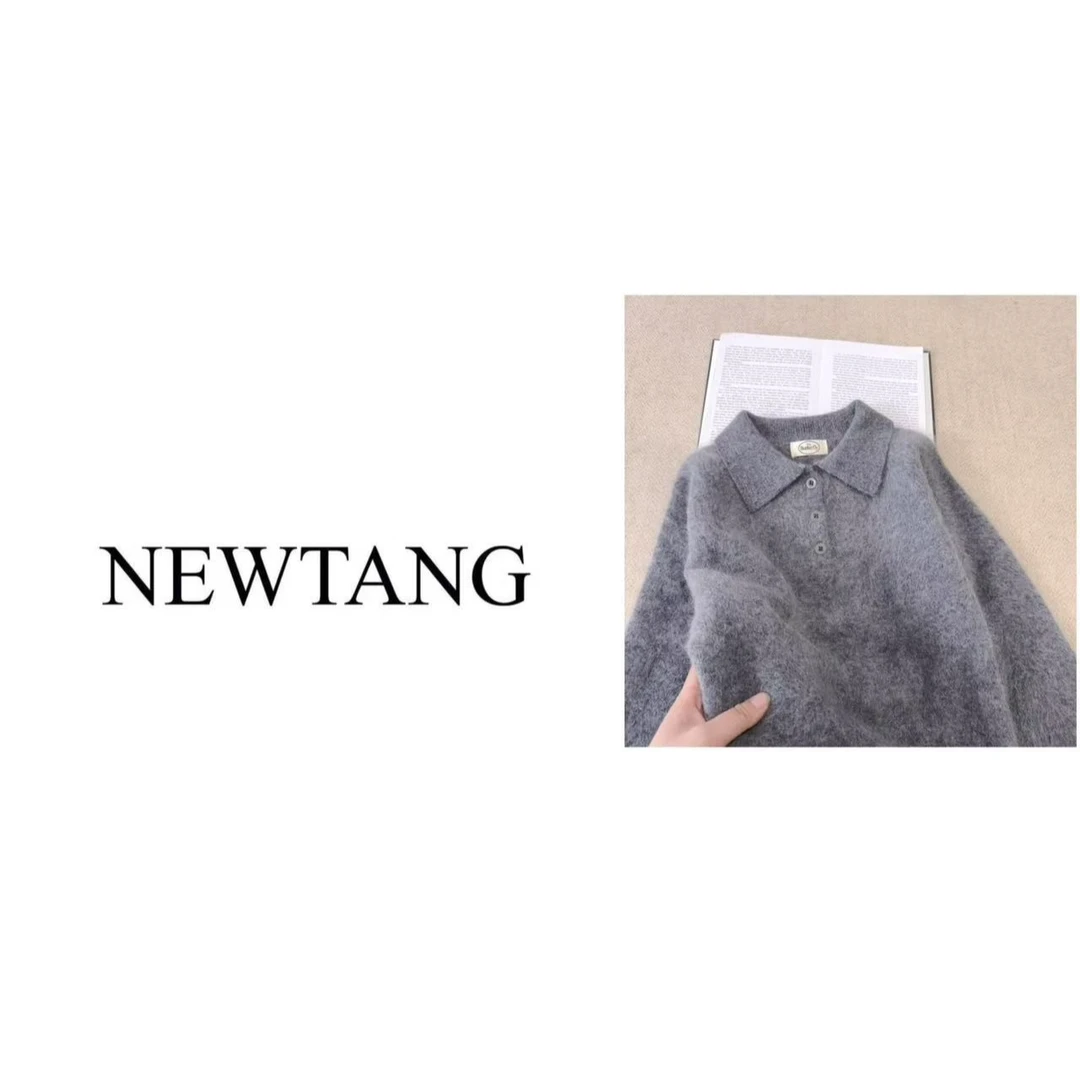 【三粒扣拉绒】2102 100%羊毛高级感软糯毛衣针织衫新款简约上衣