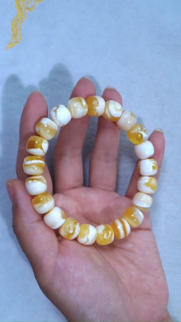 未镶嵌蜜蜡手链典藏级11.8mm金漆瓷白溶洞妖孽