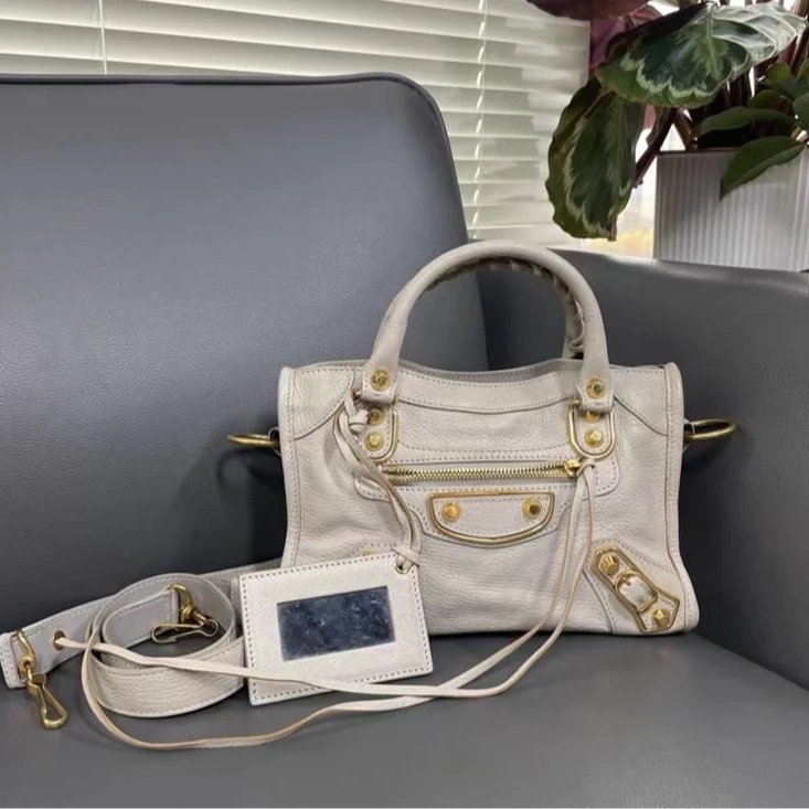 95新 Balenciaga/巴黎世家 GGS机车mini灰色金扣山羊皮79615986