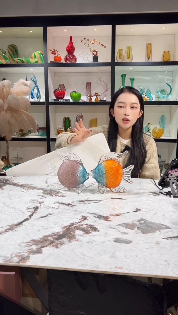 琉璃小鱼摆件一对