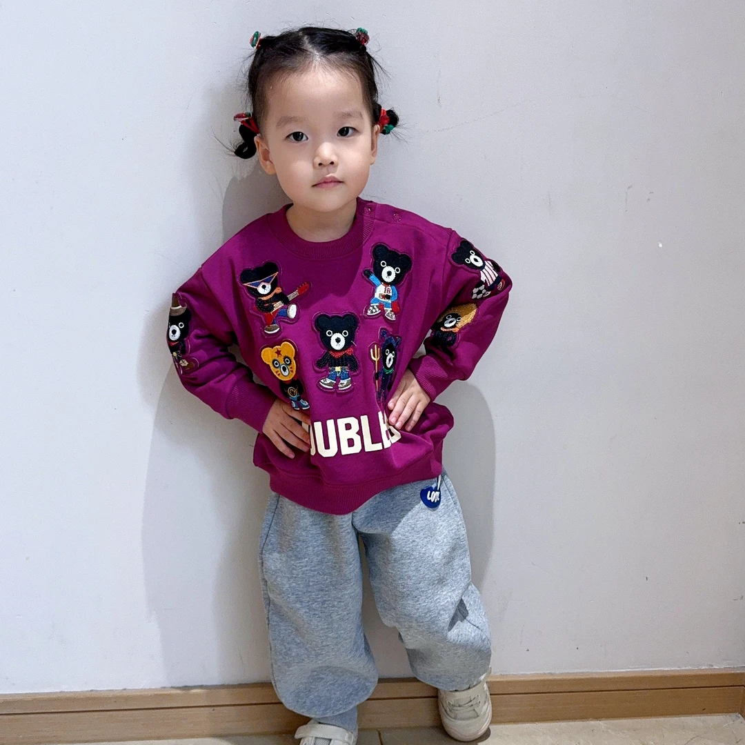DB黑熊多标豪华版春秋新款紫色卫衣 男女宝重工贴布刺绣百搭卫衣