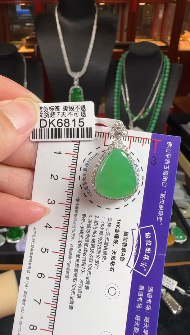 颈饰18K金镶嵌翡翠DK6815冰绿滴水