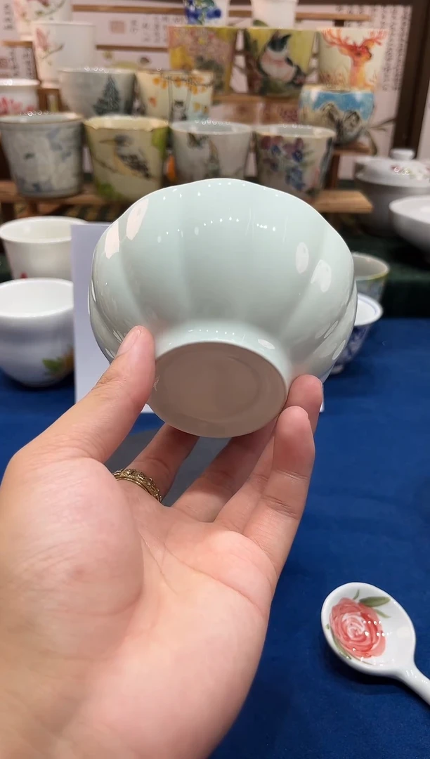 瓷片景德镇高温釉下手工手绘高白泥陶瓷影青南瓜碗