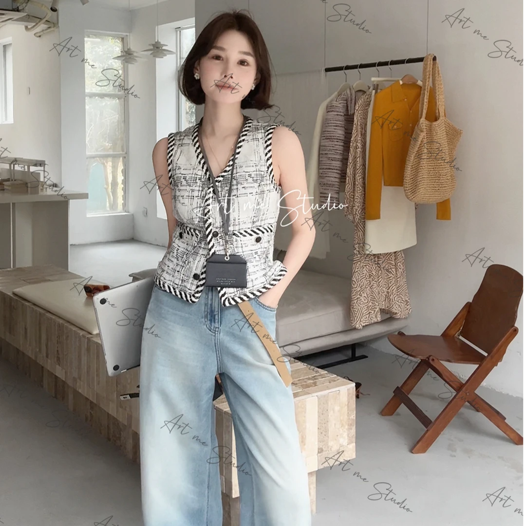 Artme瓜瓜呀【白桦木格纹小香马甲上衣】小香风设计感w1221u2